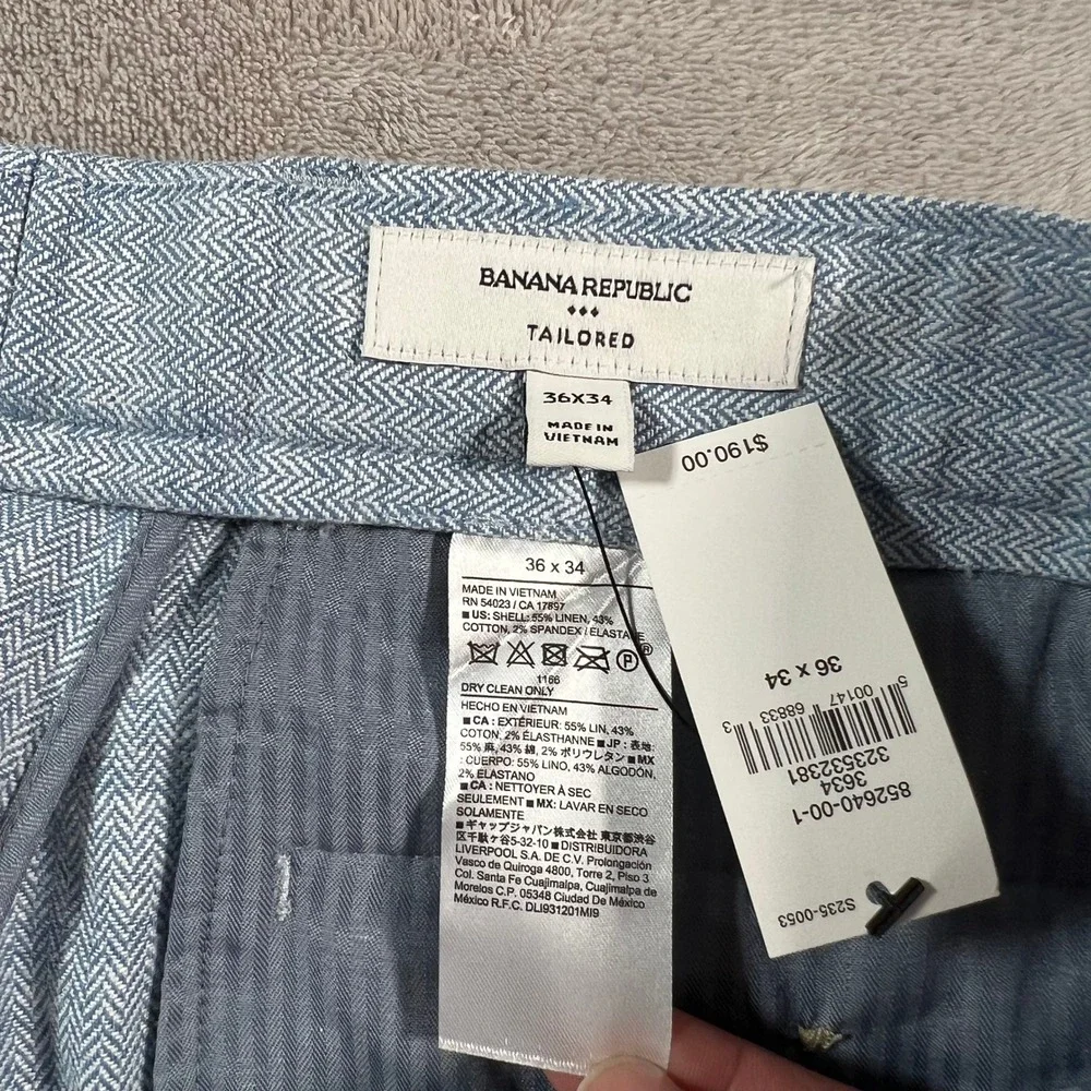 Banana Republic Tailored Trousers Men's Size 36x34 Blue Linen Blend Pants NWT